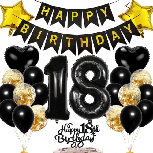 Ouceanwin Geburtstagsdeko 18 Jahre Junge Mädchen, Luftballon 18. Geburtstag Deko Schwarz Gold Tortendeko 18 Geburtstag Ballon Happy Birthday Deko, Geburtstag 18 Junge Deko 18. Geburtstag Mädchen Ouceanwin Geburtstagsdeko 18 Jahre Junge Mädchen, Luftballon 18. Geburtstag Deko Schwarz Gold Tortendeko 18 Geburtstag Ballon Happy Birthday Deko, Geburtstag 18 Junge Deko 18. Geburtstag Mädchen von Ouceanwin