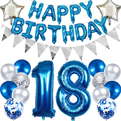 Ouceanwin Geburtstagsdeko 18 Jahre Jungen, Blau Ballon 18. Geburtstag, Luftballon Happy Birthday Deko Geburtstag 18 Jahre Junge Kindergeburtstag Deko 18. Geburtstags Junge Dekoration set von Ouceanwin