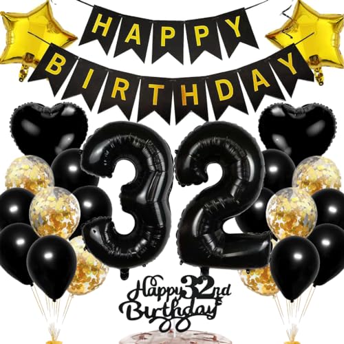 Ouceanwin 32. Geburtstag Deko Set, Schwarz Gold, Ballon-Set, 24 Stück, Hochwertige Ballons, Umweltfreundlich, Wiederverwendbar, Geburtstagsparty, Erwachsene, Unisex Ouceanwin 32. Geburtstag Deko Set, Schwarz Gold, Ballon-Set, 24 Stück, Hochwertige Ballons, Umweltfreundlich, Wiederverwendbar, Geburtstagsparty, Erwachsene, Unisex von Ouceanwin