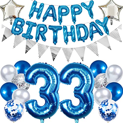 Ouceanwin Geburtstagsdeko 33 Jahre Männer, Blau Ballon 33. Geburtstag Mann, Luftballon Happy Birthday Deko Geburtstag 33 Jahre Mann Deko 33. Geburtstag Party Dekoration set Ouceanwin Geburtstagsdeko 33 Jahre Männer, Blau Ballon 33. Geburtstag Mann, Luftballon Happy Birthday Deko Geburtstag 33 Jahre Mann Deko 33. Geburtstag Party Dekoration set von Ouceanwin