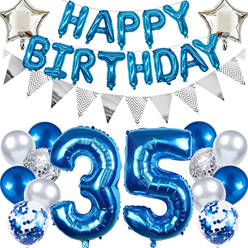 Ouceanwin Geburtstagsdeko 35 Jahre Männer - Blaue Luftballons Happy Birthday Deko Set für 35. Geburtstag Party Dekoration von Ouceanwin