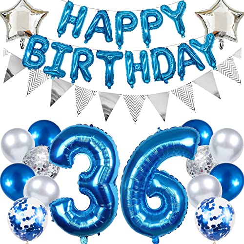 Ouceanwin Geburtstagsdeko 36 Jahre Männer, Blau Ballon 36. Geburtstag Mann, Luftballon Happy Birthday Deko Geburtstag 36 Jahre Mann Deko 36. Geburtstags Party Dekoration set von Ouceanwin
