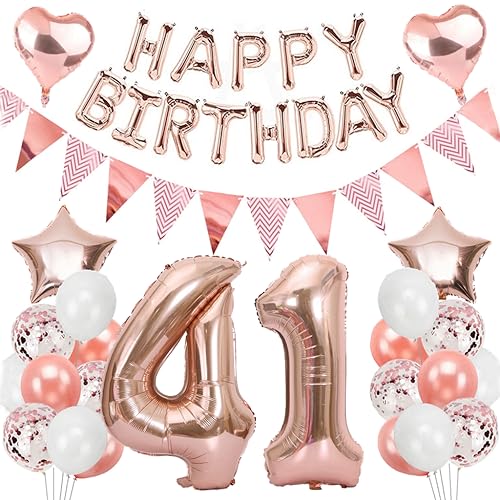 Ouceanwin Geburtstagsdeko 41 Jahre Frau, Rosegold Luftballon 41. Geburtstag Dekoration Set, Folienballon Zahl 41, Helium Ballon Happy Birthday Girlande für 41. Geburtstag Frauen Party Deko Ouceanwin Geburtstagsdeko 41 Jahre Frau, Rosegold Luftballon 41. Geburtstag Dekoration Set, Folienballon Zahl 41, Helium Ballon Happy Birthday Girlande für 41. Geburtstag Frauen Party Deko von Ouceanwin