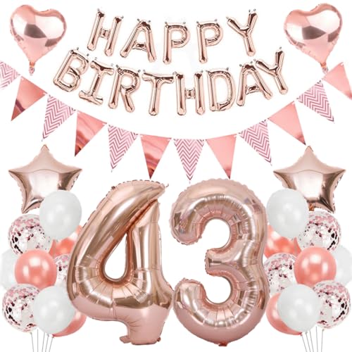 Ouceanwin Geburtstagsdeko 43 Jahre Frau, Rosegold Luftballon 43. Geburtstag Dekoration Set, Folienballon Zahl 43, Helium Ballon Happy Birthday Girlande für 43. Geburtstag Frauen Party Deko Ouceanwin Geburtstagsdeko 43 Jahre Frau, Rosegold Luftballon 43. Geburtstag Dekoration Set, Folienballon Zahl 43, Helium Ballon Happy Birthday Girlande für 43. Geburtstag Frauen Party Deko von Ouceanwin