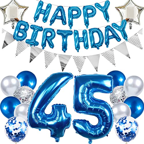Ouceanwin Geburtstagsdeko 45 Jahre Männer, Blau Ballon 45. Geburtstag Mann, Luftballon Happy Birthday Deko Geburtstags 45 Jahre Männer Deko 45. Geburtstag Party Dekoration set von Ouceanwin