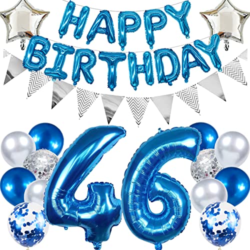Ouceanwin Geburtstagsdeko 46 Jahre Männer, Blau Ballon 46. Geburtstag Mann, Luftballon Happy Birthday Deko Geburtstag 46 Jahre Deko 46. Geburtstags Party Dekoration set von Ouceanwin