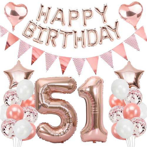 Ouceanwin Geburtstagsdeko 51 Jahre Frau, Rosegold Luftballon 51. Geburtstag Dekoration Set, Folienballon Zahl 51, Helium Ballon Happy Birthday Girlande für 51. Geburtstag Frauen Party Deko Ouceanwin Geburtstagsdeko 51 Jahre Frau, Rosegold Luftballon 51. Geburtstag Dekoration Set, Folienballon Zahl 51, Helium Ballon Happy Birthday Girlande für 51. Geburtstag Frauen Party Deko von Ouceanwin