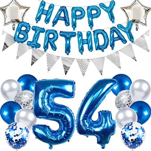 Ouceanwin Geburtstagsdeko 54 Jahre Männer, Blau Ballon 54. Geburtstag, Luftballon Happy Birthday Deko Geburtstags 54 Jahre Mann Deko 54. Geburtstag Party Dekoration set von Ouceanwin