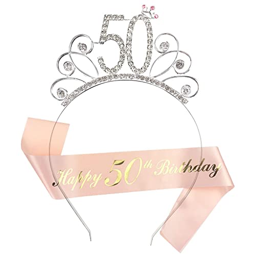 Ouceanwin Kristall Tiara Krone 50. Geburtstag Frauen Deko Set, Schärpe, Krone, Haarreif, Stirnband, Geschenk für 50 Jahre Frau, Party Deko Ouceanwin Kristall Tiara Krone 50. Geburtstag Frauen Deko Set, Schärpe, Krone, Haarreif, Stirnband, Geschenk für 50 Jahre Frau, Party Deko von Ouceanwin