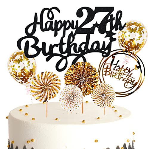 Ouceanwin Kuchendeko 27. Geburtstag Mann Frau, Glitter Tortendeko Geburtstag 27 Männer Kuchen Topper 27 Geburtstag Deko Cake Topper Happy Birthday Schwarz Gold für 27 Jahre Frau Geburtstagstorte Deko Ouceanwin Kuchendeko 27. Geburtstag Mann Frau, Glitter Tortendeko Geburtstag 27 Männer Kuchen Topper 27 Geburtstag Deko Cake Topper Happy Birthday Schwarz Gold für 27 Jahre Frau Geburtstagstorte Deko von Ouceanwin