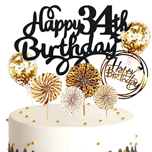 Ouceanwin Kuchendeko 34. Geburtstag Mann Frau, Glitter Tortendeko Geburtstag 34 Männer Kuchen Topper 34 Geburtstag Deko Cake Topper Happy Birthday Schwarz Gold für 34 Jahre Frau Geburtstagstorte Deko Ouceanwin Kuchendeko 34. Geburtstag Mann Frau, Glitter Tortendeko Geburtstag 34 Männer Kuchen Topper 34 Geburtstag Deko Cake Topper Happy Birthday Schwarz Gold für 34 Jahre Frau Geburtstagstorte Deko von Ouceanwin