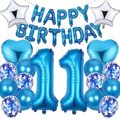 Ouceanwin Luftballon 11. Geburtstag Deko Jungen, Blau Geburtstagsdeko 11 Jahre Junge, Folienballon Happy Birthday Deko 11. Geburtstag Kinder, Ballons 11. Geburtstags Dekoration Set von Ouceanwin