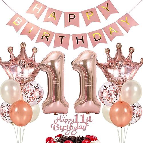 Ouceanwin Luftballon 11. Geburtstag Deko Mädchen, Rosegold Geburtstagsdeko 11 Jahre Mädchen, Folienballon Happy Birthday Deko 11. Geburtstag Mädchen Kinder, Ballons 11. Geburtstag Dekoration Set von Ouceanwin