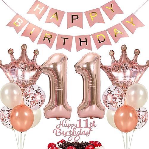 Ouceanwin Luftballon 11. Geburtstag Deko Mädchen, Rosegold Geburtstagsdeko 11 Jahre Mädchen, Folienballon Happy Birthday Deko 11. Geburtstag Kinder, Ballons 11. Geburtstags Dekoration Set von Ouceanwin