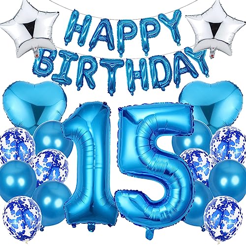 Ouceanwin Luftballon 15. Geburtstag Deko Jungen, Blau Geburtstagsdeko 15 Jahre Junge, Folienballon Happy Birthday Deko 15. Geburtstag Jungen Kinder, Ballons 15. Geburtstag Dekoration Set Ouceanwin Luftballon 15. Geburtstag Deko Jungen, Blau Geburtstagsdeko 15 Jahre Junge, Folienballon Happy Birthday Deko 15. Geburtstag Jungen Kinder, Ballons 15. Geburtstag Dekoration Set von Ouceanwin