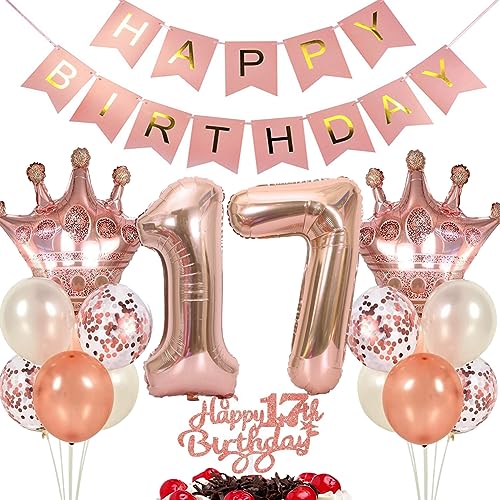 Ouceanwin Luftballon 17. Geburtstag Deko Mädchen, Rosegold Geburtstagsdeko 17 Jahre Mädchen, Folienballon Happy Birthday Deko 17. Geburtstag Kinder, Ballons 17. Geburtstags Dekoration Set von Ouceanwin