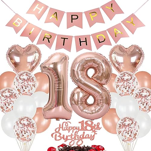 Ouceanwin Luftballon 18. Geburtstag Deko Mädchen, Rosegold Geburtstagsdeko 18 Jahre Mädchen, Folienballon Happy Birthday Deko 18. Geburtstag Mädchen Kinder, Ballons 18. Geburtstag Dekoration Set von Ouceanwin