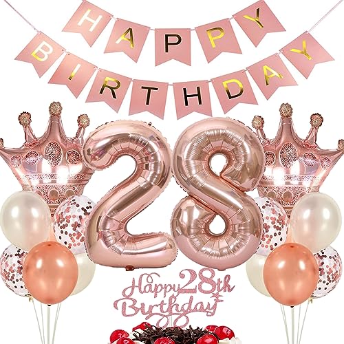 Ouceanwin Luftballon 28. Geburtstag Deko Frauen, Rosegold Geburtstagsdeko 28 Jahre Frau, Tortendeko 28 Geburtstag Frauen, Ballons Happy Birthday Deko 28. Geburtstags Frau Party Dekoration Set von Ouceanwin