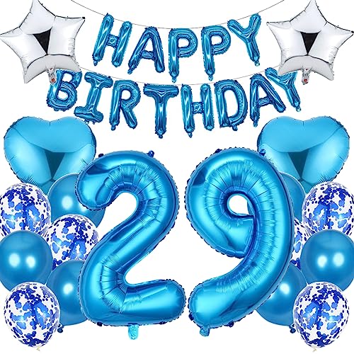 Ouceanwin Luftballon 29. Geburtstag Deko Mann, Blau Geburtstagsdeko 29 Jahre Männer, Folienballon Happy Birthday Deko 29. Geburtstag Mann Frauen, Ballons 29. Geburtstags Dekoration Set von Ouceanwin