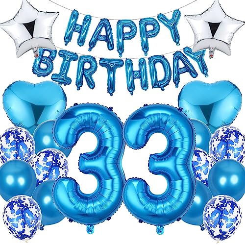 Ouceanwin Luftballon 33. Geburtstag Deko Mann, Blau Geburtstagsdeko 33 Jahre Männer, Folienballon Happy Birthday Deko 33. Geburtstag Mann Frauen, Ballons 33. Geburtstag Dekoration Set von Ouceanwin