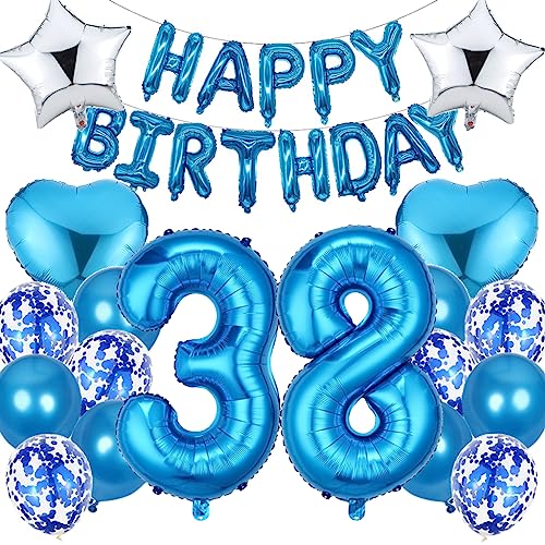 Ouceanwin Luftballon-Set 38. Geburtstag Mann, Blau, 19 Stück, Happy Birthday Deko, Wiederverwendbar von Ouceanwin