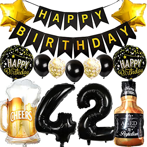 Ouceanwin Luftballon 42. Geburtstag Deko Männer Frauen, Ballons Geburtstagsdeko 42 Jahre Mann Frau, Folienballon Weinflasche Bier Deko Helium Ballon Whisky für 42 Jahr Geburtstag Party Deko von Ouceanwin