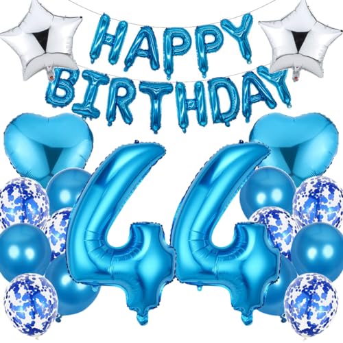 Ouceanwin Luftballon 44. Geburtstag Deko Mann, Blau Geburtstagsdeko 44 Jahre Männer, Folienballon Happy Birthday Deko 44. Geburtstag Mann Frauen, Ballons 44. Geburtstag Dekoration Set von Ouceanwin