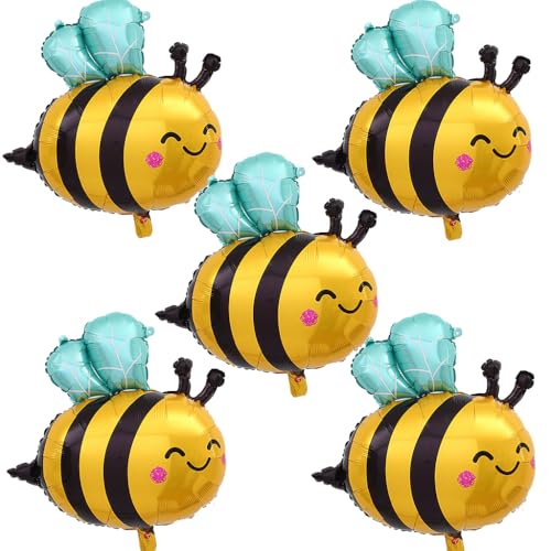Ouceanwin Luftballon Biene, 5 Stück Bienen Deko Geburtstag Folienballon Biene, Ballon Folie Biene Geburtstag Deko, Helium Ballon Biene für Babyparty, Kindergeburtstag Deko, Biene Thema Party Deko von Ouceanwin