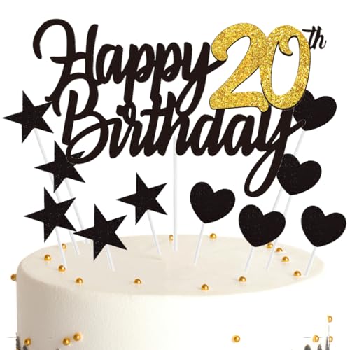 Ouceanwin Tortendeko 20 Geburtstag Frau Mann, Cake Topper Happy 20th Birthday Deko Schwarz Gold, Glitter Kuchendeko Geburtstag 20 Jahre Kuchen Topper 20. Geburtstag Frauen Männer Ouceanwin Tortendeko 20 Geburtstag Frau Mann, Cake Topper Happy 20th Birthday Deko Schwarz Gold, Glitter Kuchendeko Geburtstag 20 Jahre Kuchen Topper 20. Geburtstag Frauen Männer von Ouceanwin