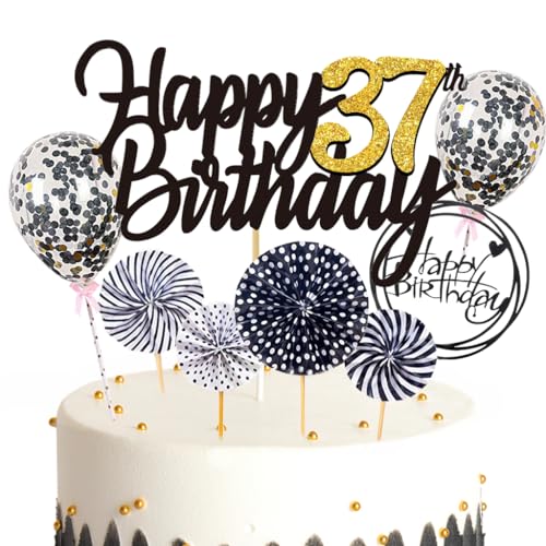 Ouceanwin Tortendeko 37. Geburtstag Frau Mann, Schwarz Kuchen Topper Happy 37th Birthday, Glitzer Kuchen Deko Geburtstag Junge 37 Jahre Cake Topper Geburtstags Deko 37 Jahre Frauen Männer von Ouceanwin