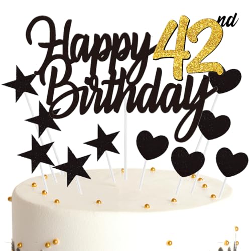 Ouceanwin Tortendeko 42 Geburtstag Frau Mann, Cake Topper Happy 42th Birthday Deko Schwarz Gold, Glitter Kuchendeko Geburtstag 42 Jahre Kuchen Topper 42. Geburtstag Frauen Männer Ouceanwin Tortendeko 42 Geburtstag Frau Mann, Cake Topper Happy 42th Birthday Deko Schwarz Gold, Glitter Kuchendeko Geburtstag 42 Jahre Kuchen Topper 42. Geburtstag Frauen Männer von Ouceanwin