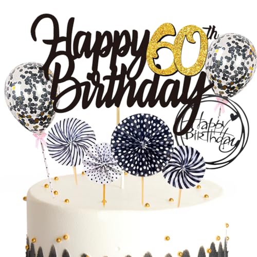 Ouceanwin Tortendeko 60. Geburtstag Frau Mann, Schwarz Kuchen Topper Happy 60th Birthday, Glitzer Kuchen Deko Geburtstag Junge 60 Jahre Cake Topper Geburtstags Deko 60 Jahre Frauen Männer von Ouceanwin
