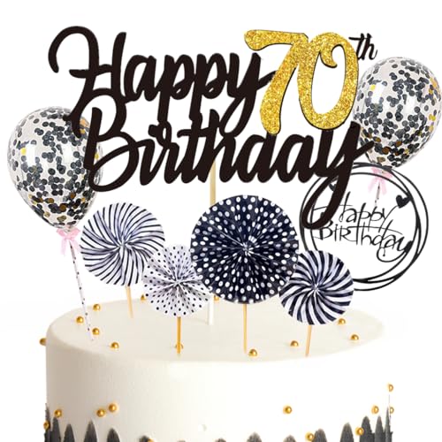 Ouceanwin Tortendeko 70. Geburtstag Frau Mann, Schwarz Gold, 8 Stück, Kuchendeko, Kuchenaufsatz, Tortendeko, neutral, metallic von Ouceanwin