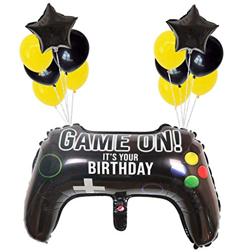 Ouceanwin Videospiel Party Zubehör Geburtstagsdeko Set Schwarz Gold, Videospiel Luftballon Helium Gamecontroller Joystick Controller Folienballon Gamer Geburtstag Party Deko Set für Junge Mädchen von Ouceanwin