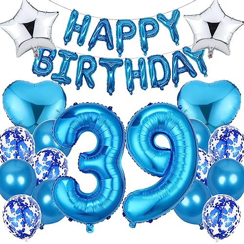 Ouceanwin Luftballon 39. Geburtstag Deko Mann, Blau Geburtstagsdeko 39 Jahre Männer, Folienballon Happy Birthday Deko 39. Geburtstag Mann Frauen, Ballons 39. Geburtstag Dekoration Set von Ouceanwin