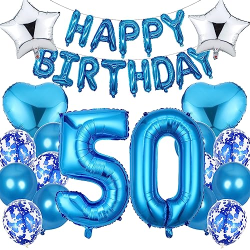 Ouceanwin Luftballon 50. Geburtstag Deko Mann, Blau Geburtstagsdeko 50 Jahre Männer, Folienballon Happy Birthday Deko 50. Geburtstag Mann Frauen, Ballons 50. Geburtstag Dekoration Set von Ouceanwin