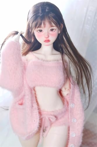 Puppenkleidungsset für BJD, Harz-Spielzeugpuppenzubehör, Strickjacke+ Weste+ Hose (Rosa, für 1/3 BJD-Puppe) von Oueneifs
