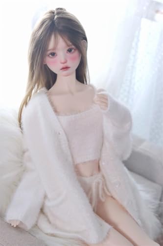 Puppenkleidungsset für BJD, Harz-Spielzeugpuppenzubehör, Strickjacke+ Weste+ Hose (Weiß, für 1/3 BJD-Puppe) von Oueneifs