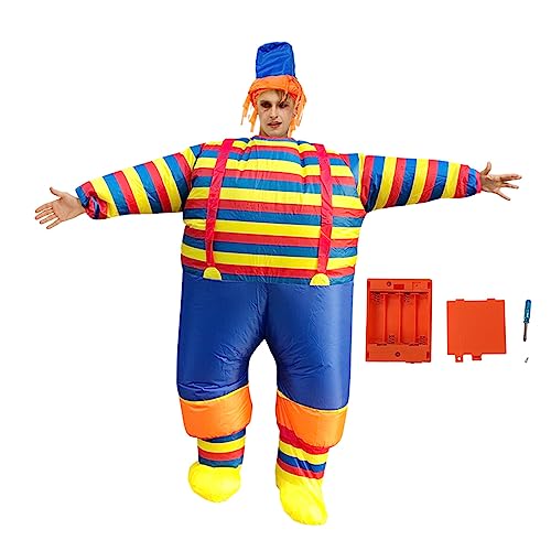 Ouitble Aufblasbares Clown-Kostüm, Aufblasbarer Joker-Overall für Halloween, Cosplay, Party, Weihnachten, Erwachsenengröße von Ouitble