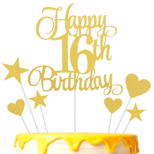 Ouligay 16 Geburtstag Tortendeko für Junge Mädchen Sweet 16 Happy Birthday Birthday Cake Topper 16th Kuchen Topper Geburtstag Deko Torte Kuchendeko für 16th Geburtstagsdeko Party Dekoration von Ouligay