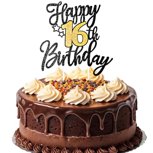 Ouligay 16 Geburtstag Tortendeko für Junge Mädchen Sweet 16 Happy Birthday Cake Topper 16th Geburtstag Deko Torte Kuchendeko für Geburtstagsdeko Party Dekoration von Ouligay