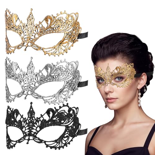 Ouligay 3 Stück Masquerade Maske Halloween Masken Spitze Maske Maskenball Masken Spitzenmaske Spitzen Mask Partymaske für Damen Kostüm Karneval Party von Ouligay