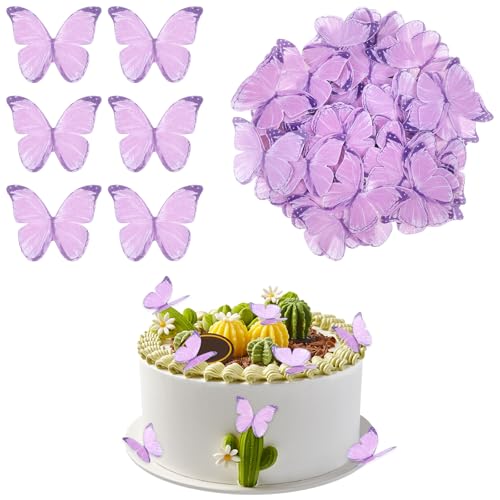 Ouligay 60 Stück Schmetterling Tortendeko Essbar, Lila Essbare Schmetterlinge für Torte, Esspapier Tortendeko Kuchen Deko Mädchen Schmetterlinge Muffin Deko für Hochzeit Geburtstag Party Taufe von Ouligay