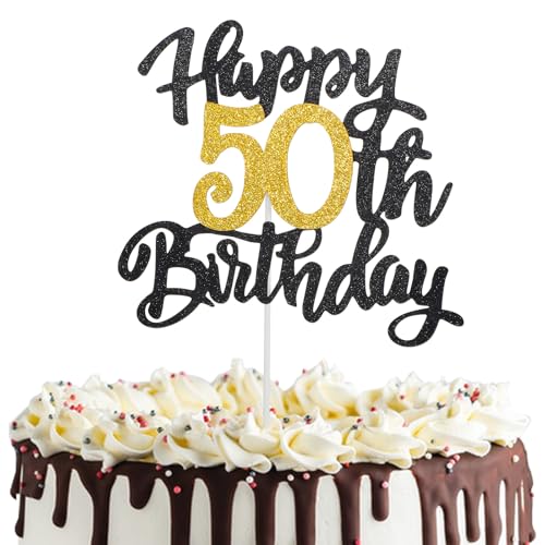 Ouligay Happy 50th Birthday Cake Topper 50 Geburtstag Tortendeko Schwarz Gold Torten Deko 50 Geburtstag Kuchen Deko 50. Geburtstags Kuchendeko Cake Topper Tortenaufsätze für 50th Geburstagstorte von Ouligay