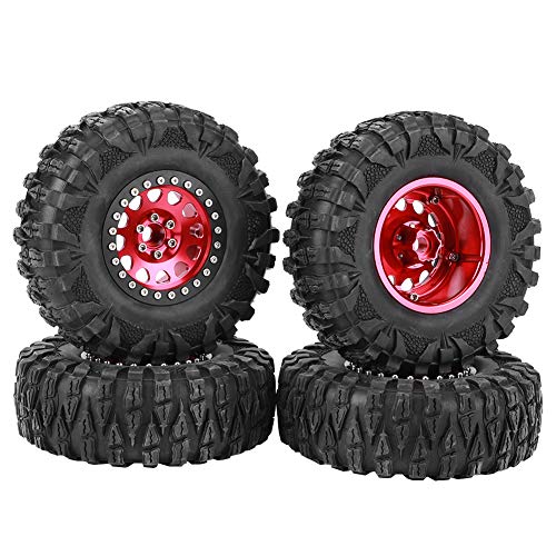 Oumefar 4 Stück RC Car Wheels, 2,2 Zoll RC Crawler Gummireifen Metall Radnabe Zubehör Passend für 1/10 RC Car RC Racing Reifen RC Zubehör (Rot) von Oumefar