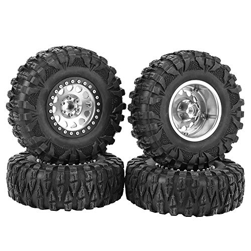 Oumefar 4 Stück RC Car Wheels, 2,2 Zoll RC Crawler Gummireifen Metall Radnabe Zubehör Passend für 1/10 RC Car RC Racing Reifen RC Zubehör (Silber) von Oumefar