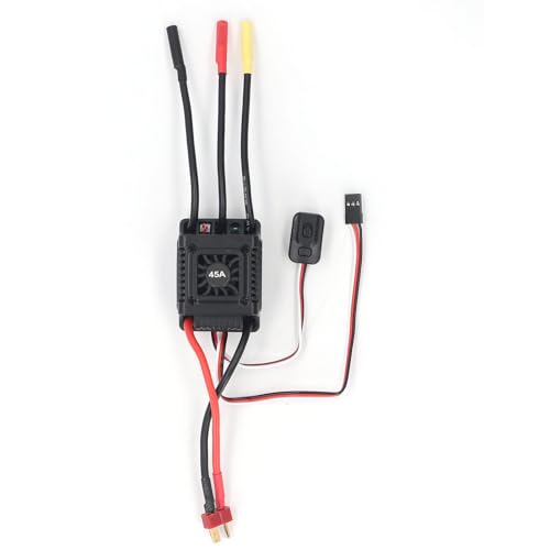 Oumefar 45A RC Brushless ESC Elektronischer Geschwindigkeitsregler Staub-/Wasserdicht Tragbar für 1/10 Kurzstrecken-Trucks Verschiedene Servos T-Stecker Schwarz von Oumefar