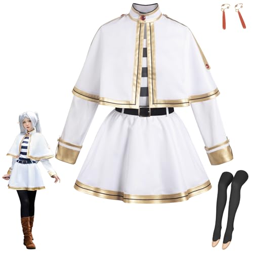 Elfenkostüm für Erwachsene, Hexe, Cosplay, weißes Outfit, Kleid, Damen, Magierumhang, Hemd, Rock, Socken, Anzüge (Weiß, Größe XS) von Oumelfs