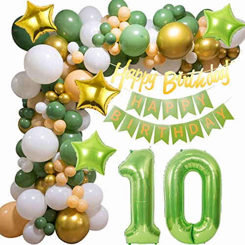 10 Ballon Girlande Grün, 10 Jahr Luftballons Girlande Grün, 10 Olive Grün Gold Geburtstagsdeko, 10 Ballons Grün Gold Luftballons Mädchen Junge,10. Geburtstag Deko, Grün 10 Geburtstag Luftballons von Oumezon