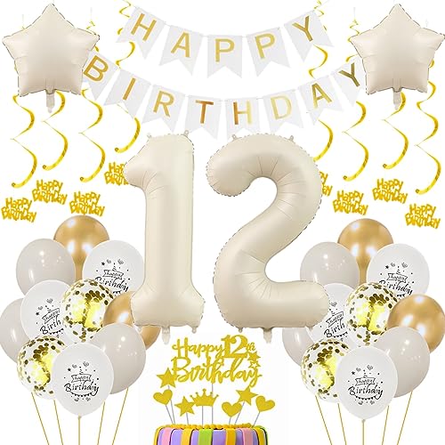 12 Geburtstag Deko Mädchen 12. Geburtstagsdeko Beige Gold Ballon 12 Geburtstag Deko Junge Beige 12 Luftballon Geburtstagsdeko Mädchen Junge 12 Jahr Geburtstagdeko Beige Luftballon 12. Geburtstag von Oumezon